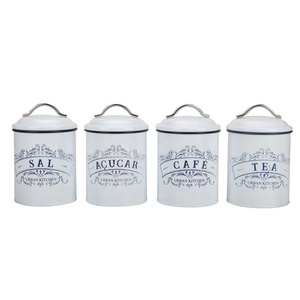 Set di 3 <span class=keywords><strong>Contenitori</strong></span> <span class=keywords><strong>per</strong></span> Cucina in Acciaio al Carbonio Verniciato a Polvere, Multifunzione <span class=keywords><strong>per</strong></span> Conservazione di Tè, <span class=keywords><strong>Zucchero</strong></span> <span class=keywords><strong>e</strong></span> Caffè - Product Image 2