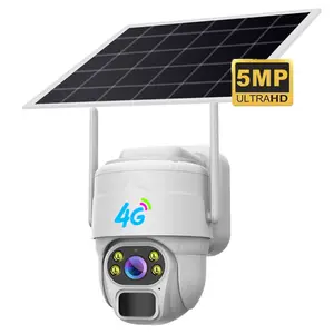 4g太阳能sim卡低功耗V380 5MP 8w太阳能Wifi室内外闭路电视IP PTZ摄像机出厂价格