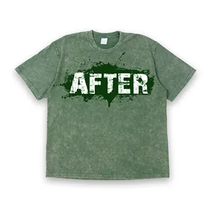 T-shirt vert vintage délavé pour hommes de couleur unie sans marque en gros et surdimensionné personnalisé