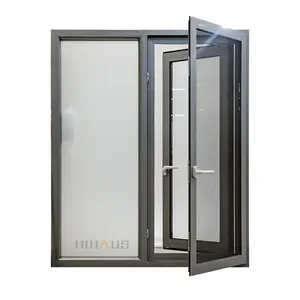 Hihaus janelas de batente duplo personalizadas em alumínio cinza claro baixo valor em U
