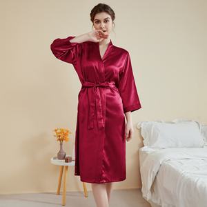 Casa satinata di lusso lungo accappatoio Loungewear per le donne traspirante manica lunga al ginocchio per la primavera estate notte - Product Image 3