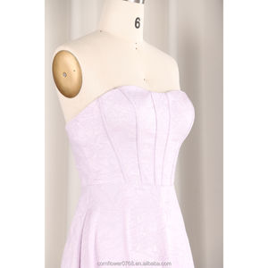 高级时尚服装女性缎面连衣裙供应商a线无肩带淡紫色高贵连衣裙花卉设计优雅鱼骨和尾巴 - Product Image 5