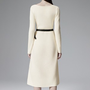 Abito Midi Elegante in <span class=keywords><strong>Maglia</strong></span> <span class=keywords><strong>Beige</strong></span> con Scollo Quadrato per Signore, Logo Personalizzabile - Product Image 3