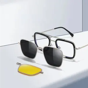 Ready Goods Men Square Women Magnetic Clip-on Polarized 1.1 lens Sunglasses Anti Blue Light Eyewear Folding Sun Glasses 7701