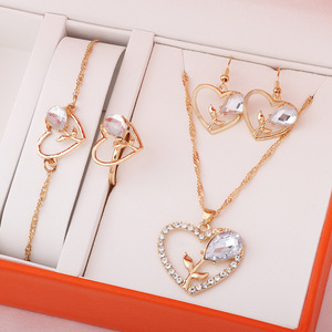 Heart Shape Jewelry <b>Set</b> For Women Crystal Rhinestone Necklace Earrings Ring <b>Bracelet</b> Gift Fashion Jewelry <b>Sets</b> - Product Image 1