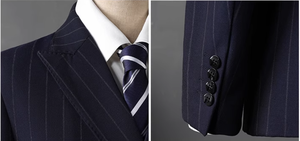 Мужской классический костюм из полиэстера в тонкую полоску, мужской костюм с длинным рукавом для делового стиля и корпоративных мероприятий на все времена года - Product Image 2
