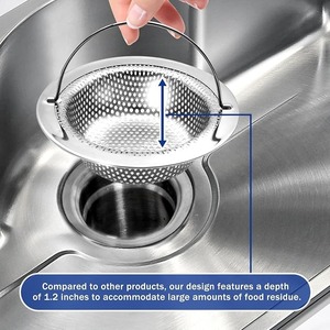 Stainless Steel Sink Strainer Basket with Handle Anti <b>Clogging</b> Food Catcher Hair Trap for <b>Kitchen</b> Bathroom - Product Image 3