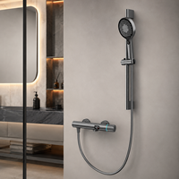 Ensemble de douche mural thermostatique en laiton avec affichage numérique LED, 3 modes, à poignée coulissante, style simple et moderne, vente en gros