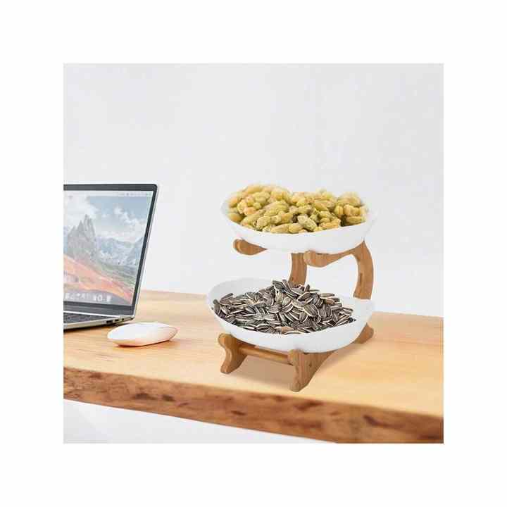 2-Tier Open Design Fruit Serving Tray 2-Layer Snack Bowl with Multi-Function Table Top Organizer for Fruit Cookies Small Items