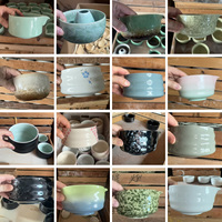 Vente en gros de bols à matcha en céramique de porcelaine texturée faits à la main avec logo personnalisé pour les accessoires de café et de thé