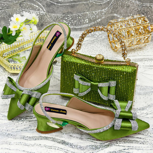 Women <strong>Evening</strong> Purse Bag Shoes Set Women's Open Back Square <strong>Heel</strong> Pointed Toe Diamond Party Wedding <strong>Sandals</strong> with Matching Bag - Product Image 3