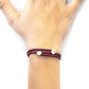 Bordeaux <b>Red</b> Conway 9ct Yellow Gold and Stingray Leather <b>Bracelet</b> - Product Image 2