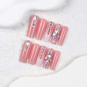 24pcs Long ABS Pipe Pattern Nail Simple White French & Gradient avec Sparkling Diamond Square Style Application Trends Fake Nail - Product Image 2
