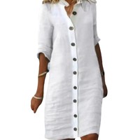 Robe d'été Nouveau style Lin pur Manches trois-quarts Mode Décontracté Quotidien