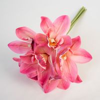 Buket Anggrek Phalaenopsis Cymbidium Kain 6 Tangkai, Ikat Tangan, Cetak 3D, Bunga Artifisial untuk Pengantin, Rumah, Hotel