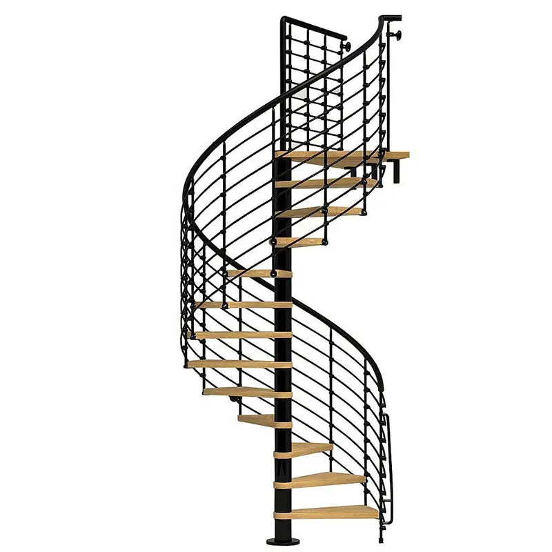 Corrimão de aço para escadas, corrimão de madeira bem projetado, coluna circular em espiral para apartamentos pequenos, feito sob medida