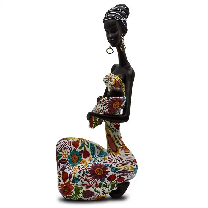 Estatua africana de resina de poliresina, escultura africana, <span class=keywords><strong>vestido</strong></span> colorido, decoración de estatua