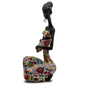 Полирезиновая/полимерная африканская статуэтка, статуэтка, африканская статуэтка, скульптура, Красочное платье, фигурка для ребенка, женская статуэтка, Декор