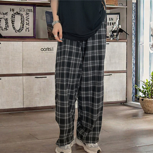 Pantalon long respirant pour femme, coupe droite polyvalente, taille mi-haute, fermeture éclair, imprimé à carreaux, poches, été - Product Image 3
