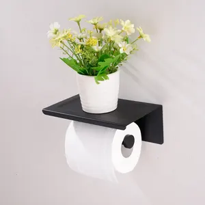 Simple Style Black 304 Stainless Steel Toilet Paper Holder With Shelf For Family Bathroom