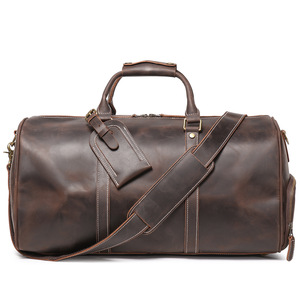 Bolsa de Viaje Vintage de Cuero Genuino con Compartimento para Zapatos, Bolsa de Lona de Cuero Crazy Horse para Hombre - Product Image 6