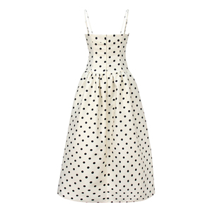 Robe longue à bretelles spaghetti à pois pour femme - Tenue élégante de soirée de mariage, de fête pour filles, col carré, jupe évasée - Product Image 2