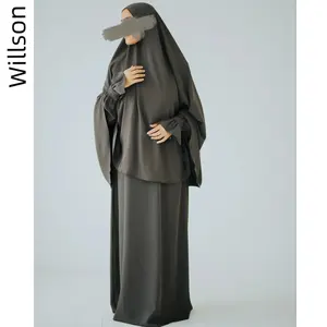 Luxury Chique Abaya With Cute Sleeve And Khimar Custom Low MOQ