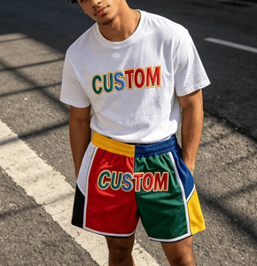 Novedad: Shorts de tela de lana peinada transpirable estilo vintage personalizados con patchwork de colores contrastantes para hombre, servicio OEM - Product Image 2