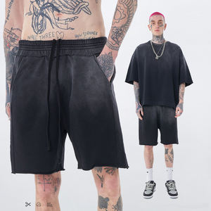 Pantalones Cortos Deportivos Transpirables Vintage para Hombre, Lavado Ácido Personalizado, 100% Algodón, Dobladillo sin Rematar, Pantalones Cortos de Felpa Francesa - Product Image 1