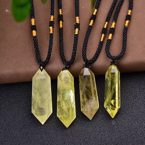 <span class=keywords><strong>Collana</strong></span> con ciondolo citrino naturale a doppia punta con colonna di cristallo esagonale con bacchetta per il trattamento di pietra per gli uomini e le donne - Product Image 1