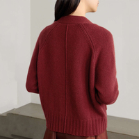 Fabricant de cardigans en cachemire, cardigan en cachemire et laine pour femmes, élégant et luxueux, sur mesure, col en V boutonné, couleur bordeaux