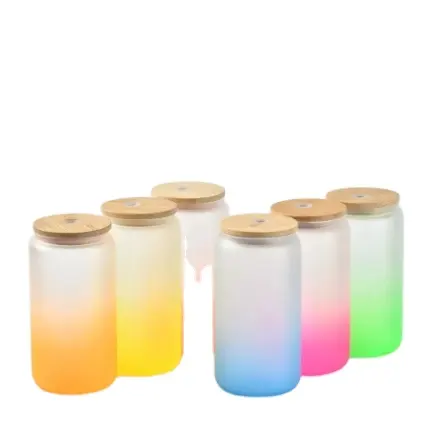 Y312 US warehouse Frosted Gradient 6 Color 16oz 20oz Mason Jar Sublimation Glass Beer Can With Bamboo Lids And Plastic Straws