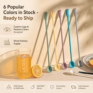 定制徽标二合一食品级硅胶长柄环保可洗碗安全刮刀搅拌勺，适用于果酱、酱料、蜂蜜，OEM/ODM - Product Image 1