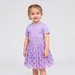 Conjunto de Dos Piezas de Ropa para Bebé YiYing Personalizada, Falda Corta de Tul <span class=keywords><strong>con</strong></span> Lentejuelas Brillantes de Verano y Camiseta de Algodón Puro - Product Image 2