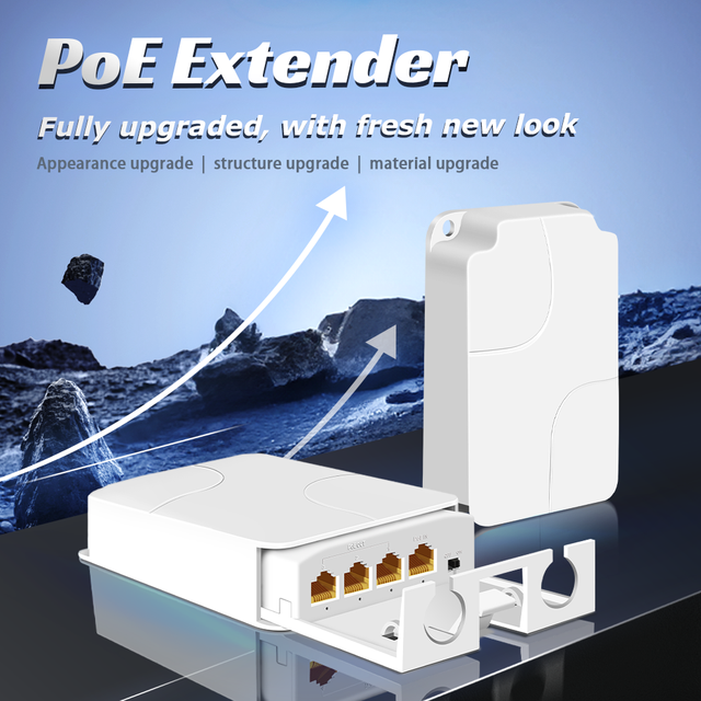 New Upgrade Active Waterproof Ethernet Extender with POE 20Gbps Repeater Capacity 4 Ports