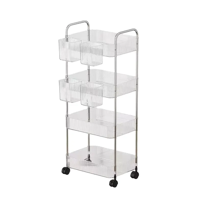 4-Tier Acrylic Storage Rolling Clear Bathroom Cart Organizer Transparency Laundry Room Organization Mobile Shelving Unit Cart