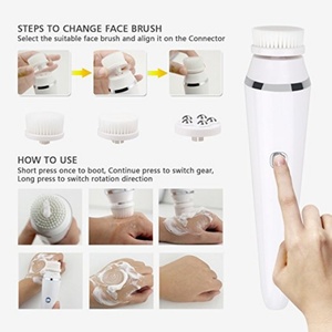Waterproof 4 Brush Head Facial SPA Kit Rechargeable <b>Sonic</b> Rotary Face Cleansing Brush Pore <b>Cleaner</b> Deep Cleansing - Product Image 5