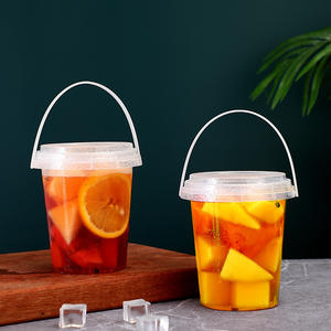 24/32/48oz Wholesale Plastic Drink Pail Fruit Tea Bucket Custom Logo Party Slush Ice Bucket Container with Handle with Lid - Product Image 2
