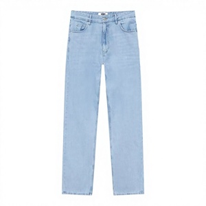 Men's Light Blue Straight Fit Jeans Mid Waist <b>Bleach</b> Stone Wash Cotton Casual Plus Size Regular Fit Button Fly - Product Image 1