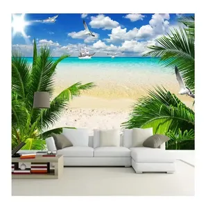 사용자 정의 3D 해변 포스터 사진 벽지 푸른 하늘 흰색 구름 코코넛 나무 벽 벽화 거실 소파 침실 벽화