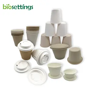 Eco Friendly Cups Compostable Biodegradable Sauce Cups Sugarcane Bagasse Coffee Cup With Lid