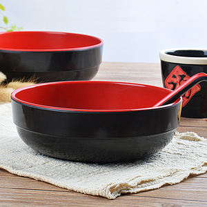 Vaisselle de service de restaurant personnalisée Style coréen Bol à riz en mélamine rouge noire de <span class=keywords><strong>5.5</strong></span> pouces - Product Image 3