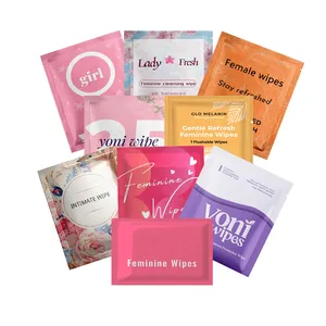 Customized Low MOQ Disposable Single Flushable Feminine Care Wipes Women Organic Individually Wrapped Yoni Wipes