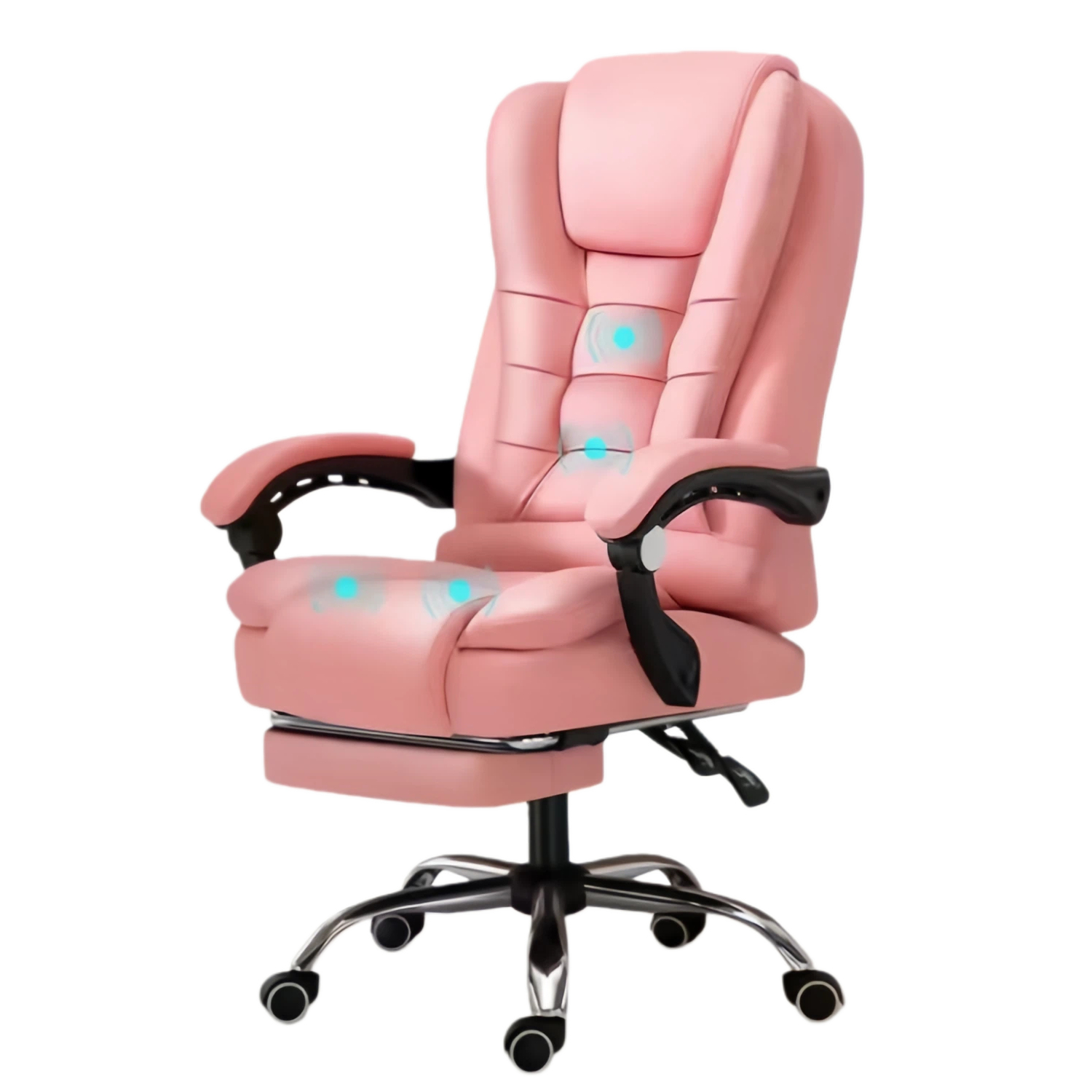 Silla de oficina en casa de cuero rosa (con reposapiés)
