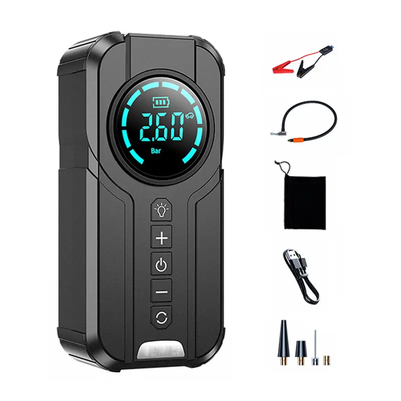 FIREEGG mini car jump starter 12V lithium battery power bank jump pack with air compressor tire inflator booster charger for car