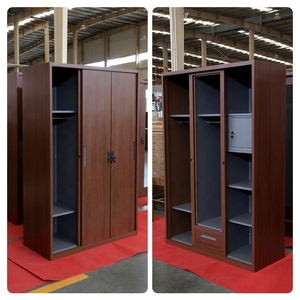 Mueble <span class=keywords><strong>de</strong></span> dormitorio con acabado <span class=keywords><strong>de</strong></span> grano <span class=keywords><strong>de</strong></span> madera, armario <span class=keywords><strong>de</strong></span> acero con 3 puertas correderas, ropero metálico con espejo y cajones - Product Image 4