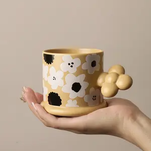 时尚Ins创意马克杯家庭办公室咖啡杯马克杯供应商生日礼物陶瓷3D彩色鲜花女孩水杯