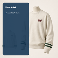Sweat-shirt à col rond personnalisé en ivoire brodé avec des rayures vertes sur les manches, OEM, pull unisexe