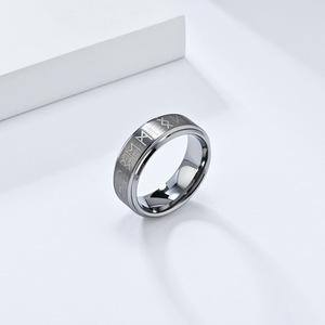 Nordic Viking Men's Tungsten Steel <b>Ring</b> With Rune Pattern Black Color Gift Jewelry - Product Image 3