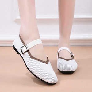 Zapatos Planos de Punto para Mujer, Estilo Mary Jane, Punta Redonda, Zapatos de <span class=keywords><strong>Ballet</strong></span>, Correa Ajustable con Hebilla, Tallas Grandes Incluidas - Product Image 3